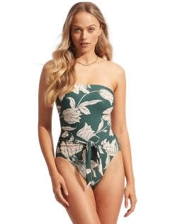 Seafolly Fleur De Bloom DD Bandeau Swimsuit - Evergreen
