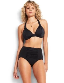 Seafolly Collective F Cup Halter Bikini Top - Black 9 Seafolly Collective F Cup Halter Bikini Top - Black -Fashionable Swimwear Store 30528F 065 Black 40304 065 Black 1
