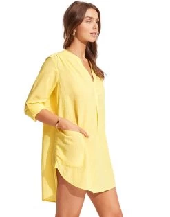 Seafolly Boyfriend Beach Shirt - Lemon -Fashionable Swimwear Store 52815 TO Lemon 2