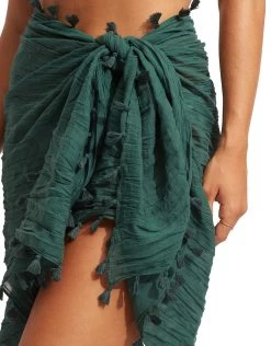 Seafolly Cotton Gauze Sarong - Evergreen -Fashionable Swimwear Store 52965 SGEvergreen 31298 861 White 5
