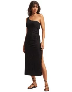 Seafolly Second Wave One Shoulder Midi Dress - Black