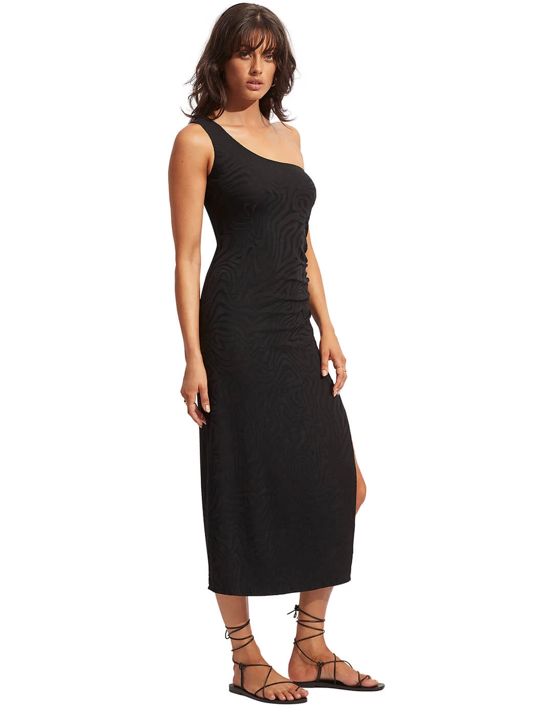 Seafolly Second Wave One Shoulder Midi Dress - Black 4 Seafolly Second Wave One Shoulder Midi Dress - Black - Image 2