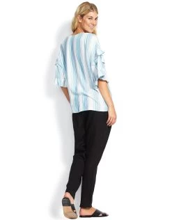 Seafolly Linen Drawcord Trousers - Black -Fashionable Swimwear Store 63648 TO White 53609 PA Black 18683 Seafolly L D2 3674