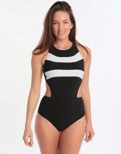 Profile Formula One Sports High Neck One Piece - Black White