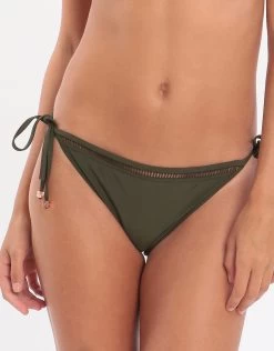 Ted Baker Plain Laddered Tie Side Bikini Bottom - Bottle Green