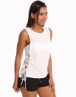 Seafolly Active Lace Up Singlet Top - White -Fashionable Swimwear Store 76741 SF 1 2