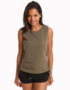 Seafolly Active Lace Up Singlet Top - Dark Olive