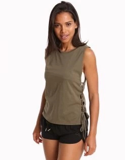 Seafolly Active Lace Up Singlet Top - Dark Olive -Fashionable Swimwear Store 76742 SF 1 3