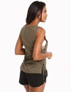 Seafolly Active Lace Up Singlet Top - Dark Olive -Fashionable Swimwear Store 76742 SF 1 5
