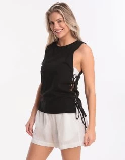 Seafolly Active Lace Up Singlet Top - Black -Fashionable Swimwear Store 77002 SF 1 4