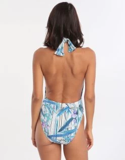 Exotic Paradise Deep Plunge High Neck Swimsuit - Multi Blue 8 Exotic Paradise Deep Plunge High Neck Swimsuit - Multi Blue -Fashionable Swimwear Store 78479 GTX 5