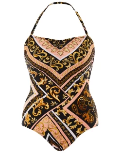Valentina Longer Length Bandeau Swimsuit - Scarf Print
