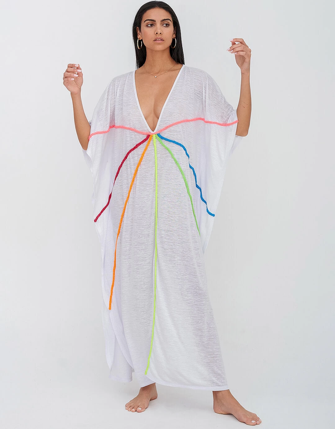 Braided Front Kaftan - White 3 Braided Front Kaftan - White