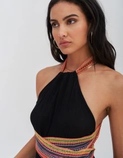 Crinkle Halter Dress - Black -Fashionable Swimwear Store CHD BK 3
