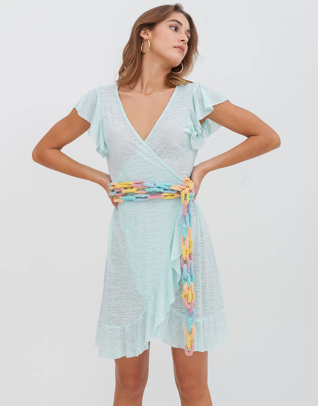 Chain Wrap Dress - Aqua 4 Chain Wrap Dress - Aqua - Image 2