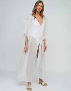 Estepona Maxi Kaftan - White -Fashionable Swimwear Store Estepona Maxi Kimono White 4