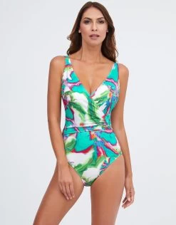 Frida Wrap Front Swimsuit - Green Marble
