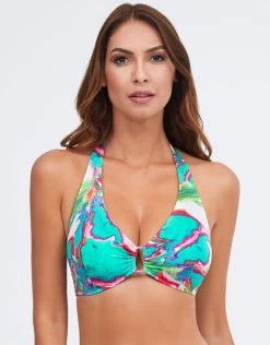Frida Halter Bikini Top - Green Marble