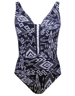 Profile Peruvian Nights V Neck Swimsuit - Black/White