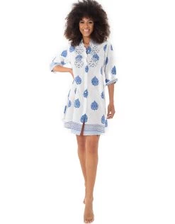 Romina Beach Shirt Dress - White And Blue 7 Romina Beach Shirt Dress - White And Blue -Fashionable Swimwear Store IC23 063
