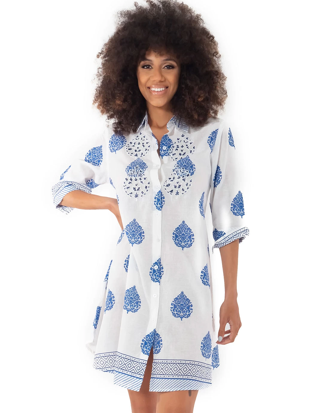 Romina Beach Shirt Dress - White And Blue 6 Romina Beach Shirt Dress - White And Blue - Image 4