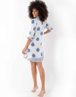 Romina Beach Shirt Dress - White And Blue 8 Romina Beach Shirt Dress - White And Blue -Fashionable Swimwear Store IC23 063 b