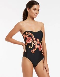 Silk Road Bandeau Swimsuit - Black -Fashionable Swimwear Store J10866 BLK 3