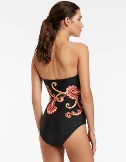 Silk Road Bandeau Swimsuit - Black -Fashionable Swimwear Store J10866 BLK 4