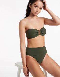 Jetset U Trim Bandeau Bikini Top - Olive 10 Jetset U Trim Bandeau Bikini Top - Olive -Fashionable Swimwear Store J3749 Olive 1 2