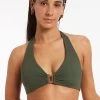 Jetset D DD U Trim Halter Bikini Top - Olive