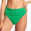 Isla Rib Fold Down Bikini Pant - Green 2 Isla Rib Fold Down Bikini Pant - Green -Fashionable Swimwear Store J3995 Emerald 4 PANT