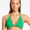 Isla Rib Halter Bikini Top - Green 2 Isla Rib Halter Bikini Top - Green -Fashionable Swimwear Store J3995 Emerald 4 TOP