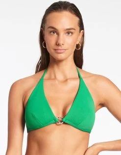 Isla Rib Halter Bikini Top - Green