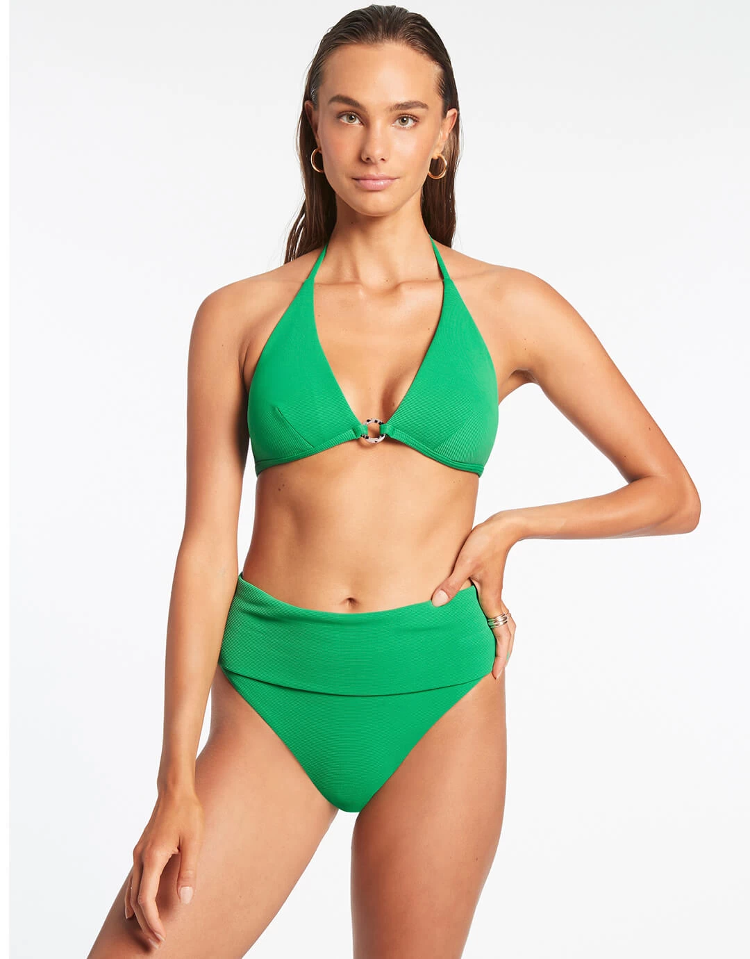 Isla Rib Fold Down Bikini Pant - Green 4 Isla Rib Fold Down Bikini Pant - Green - Image 2