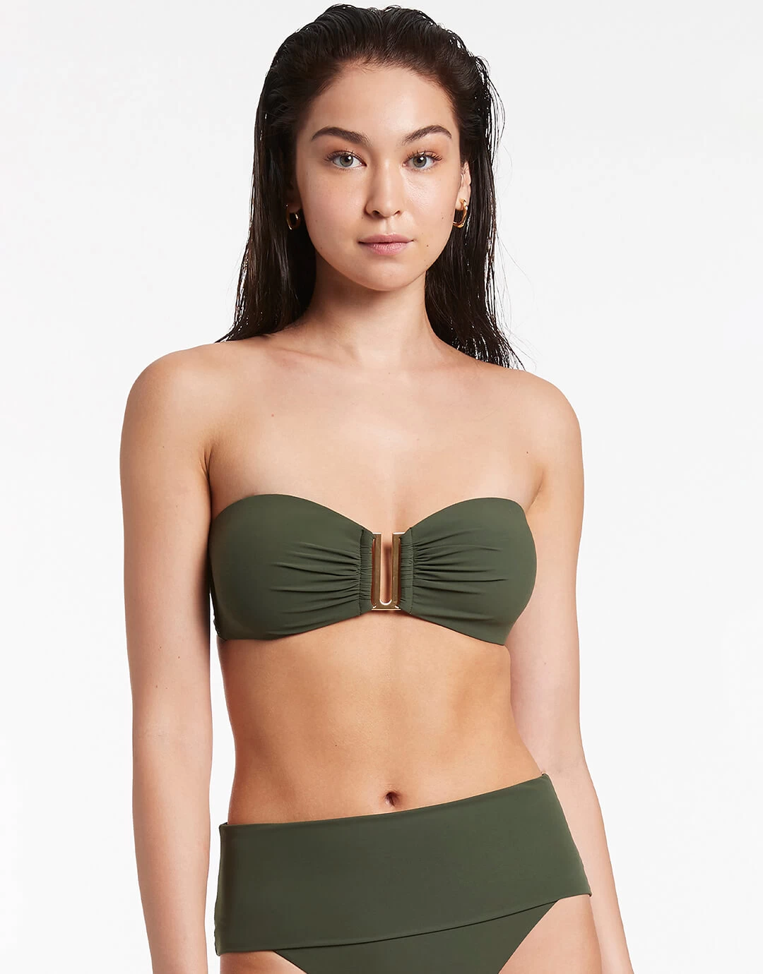 Jetset U Trim Bandeau Bikini Top - Olive 4 Jetset U Trim Bandeau Bikini Top - Olive - Image 2