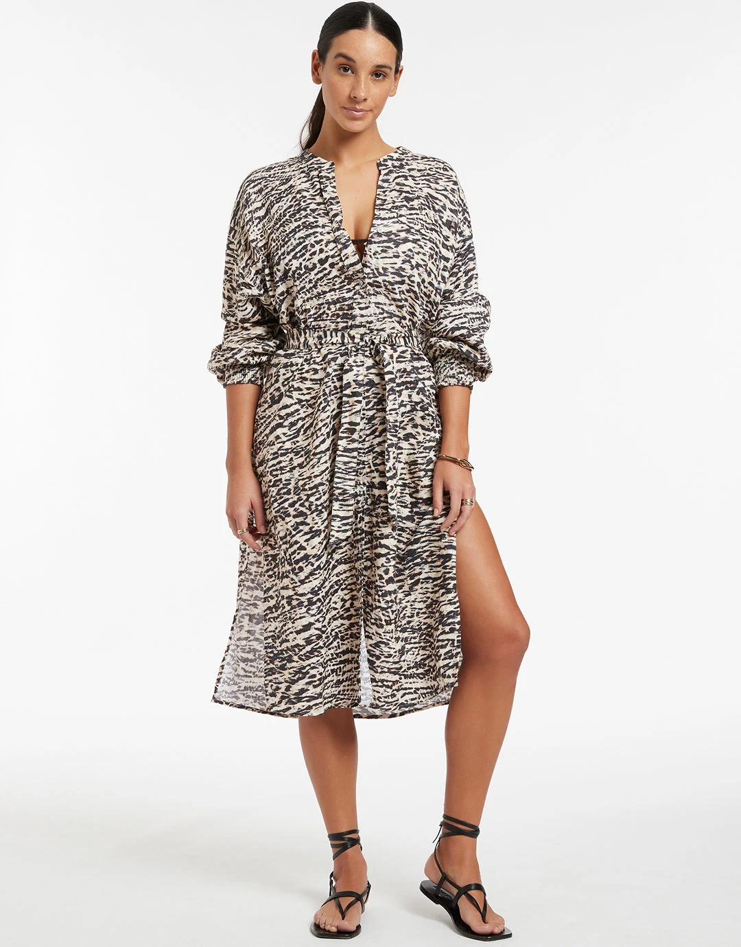 Sahara Shirred Cuff Shirtdress - Animal 4 Sahara Shirred Cuff Shirtdress - Animal - Image 2