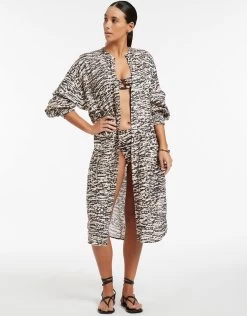 Sahara Shirred Cuff Shirtdress - Animal 9 Sahara Shirred Cuff Shirtdress - Animal -Fashionable Swimwear Store J60837 Black 2