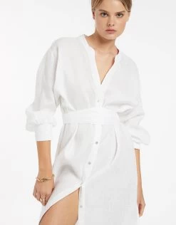 Jetset Shirred Cuff Shirtdress - White -Fashionable Swimwear Store J60843 White 2
