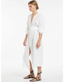 Jetset Shirred Cuff Shirtdress - White -Fashionable Swimwear Store J60843 White 4