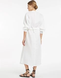 Jetset Shirred Cuff Shirtdress - White -Fashionable Swimwear Store J60843 White 5