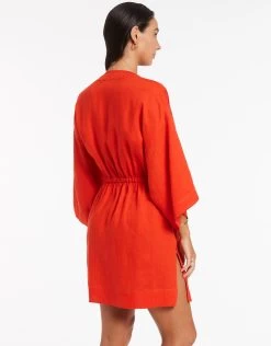 Jetset Gathered Front Kaftan - Fiamma Red -Fashionable Swimwear Store J60912 Fiamma 4