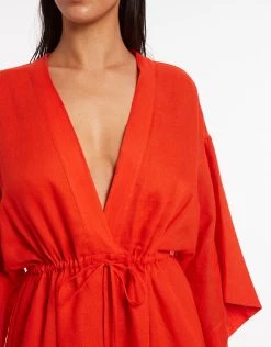 Jetset Gathered Front Kaftan - Fiamma Red -Fashionable Swimwear Store J60912 Fiamma 5