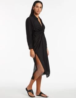 Dorsay Wrap Kaftan - Black -Fashionable Swimwear Store J61002 Black 3