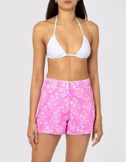 Small Flower Block Print High Waisted Shorts - Orchid