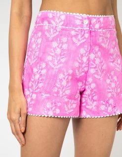 Small Flower Block Print High Waisted Shorts - Orchid -Fashionable Swimwear Store JD6028 ORCHID 4