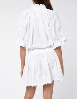 Poplin Blouson Dress With Ric-Rac Embroidery - White -Fashionable Swimwear Store JD6210 WHITE 1 3 Cropped
