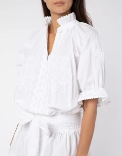 Poplin Blouson Dress With Ric-Rac Embroidery - White -Fashionable Swimwear Store JD6210 WHITE 1 4