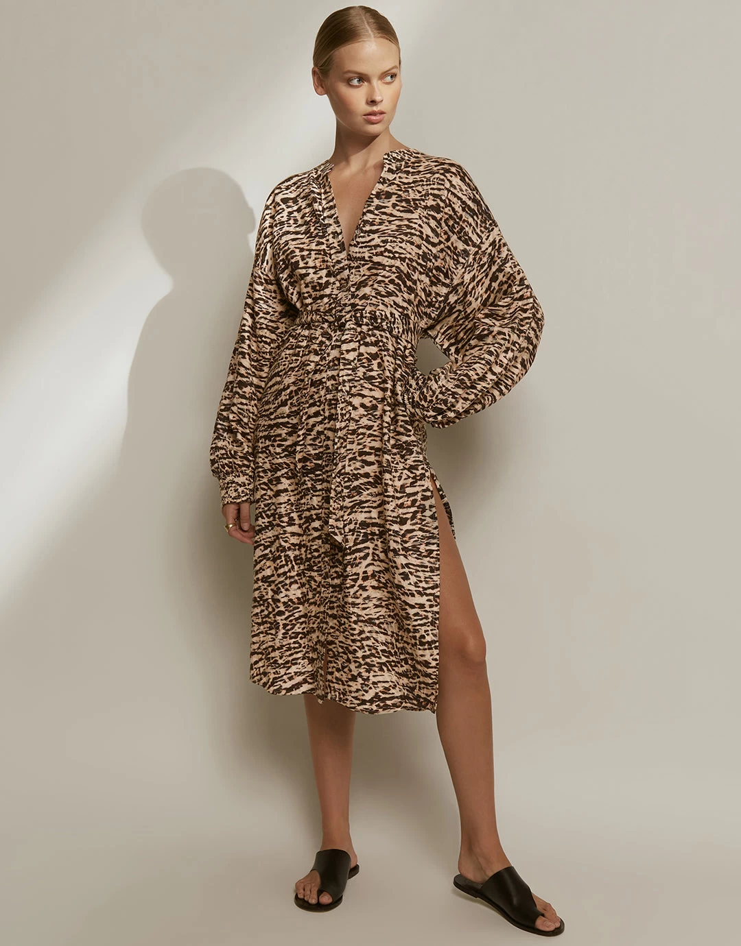 Sahara Shirred Cuff Shirtdress - Animal 3 Sahara Shirred Cuff Shirtdress - Animal