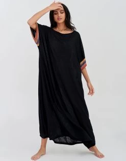 Mesh Sleeve Maxi Dress - Black