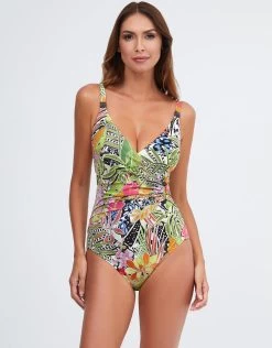 Palm Wrap Front Swimsuit - Multi